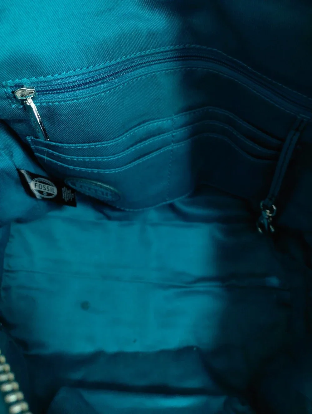 Fossil Teal Leather Satchel Bag Purse With Removable Strap